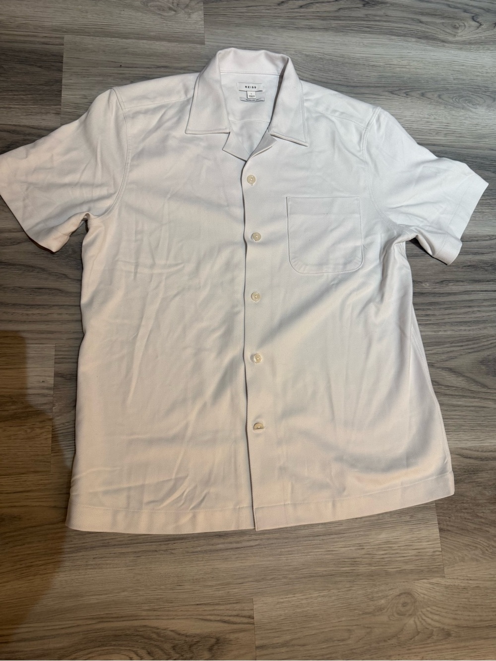 Reiss White Short Sleeve Camp-Collar Button-Down Shirt